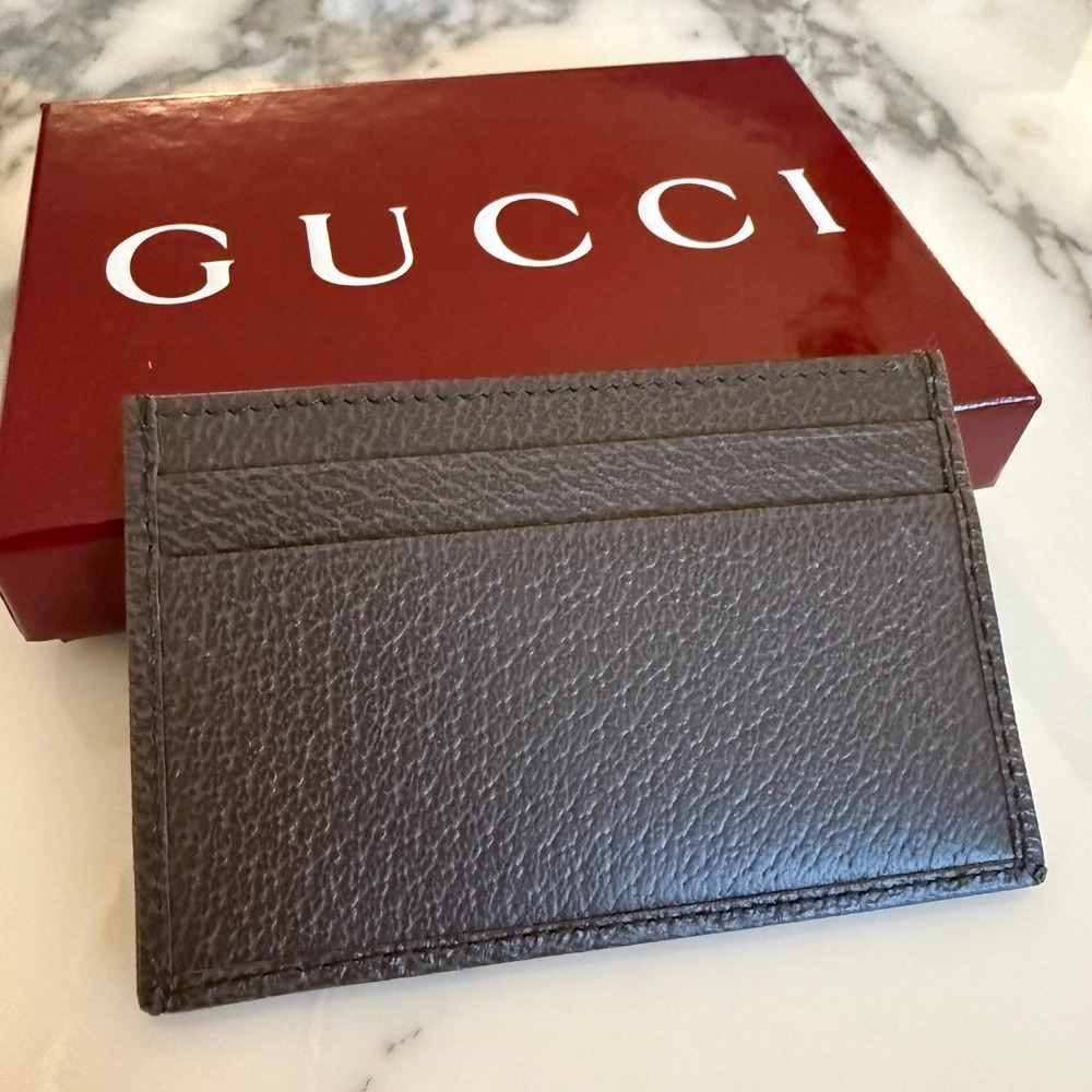 Gucci 834795 Brown Leather Blue Camo GG Supreme Canvas Card Holder Wallet - Picture 3 of 10